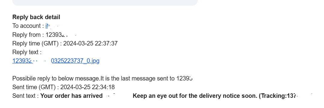 Transportation, logistics, courier, and shipping MMS reply forwarded to email inbox