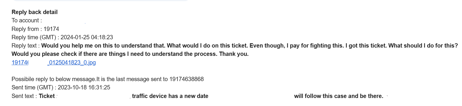 Ticket support MMS reply forwarded to email inbox